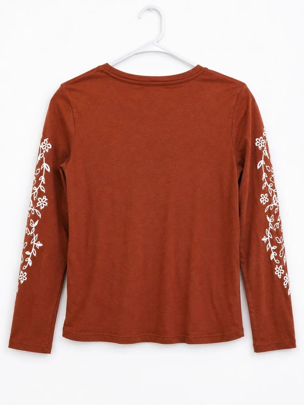 Old Navy Girls Long-Sleeve Tee in Rust with White Floral Script XL 14-16